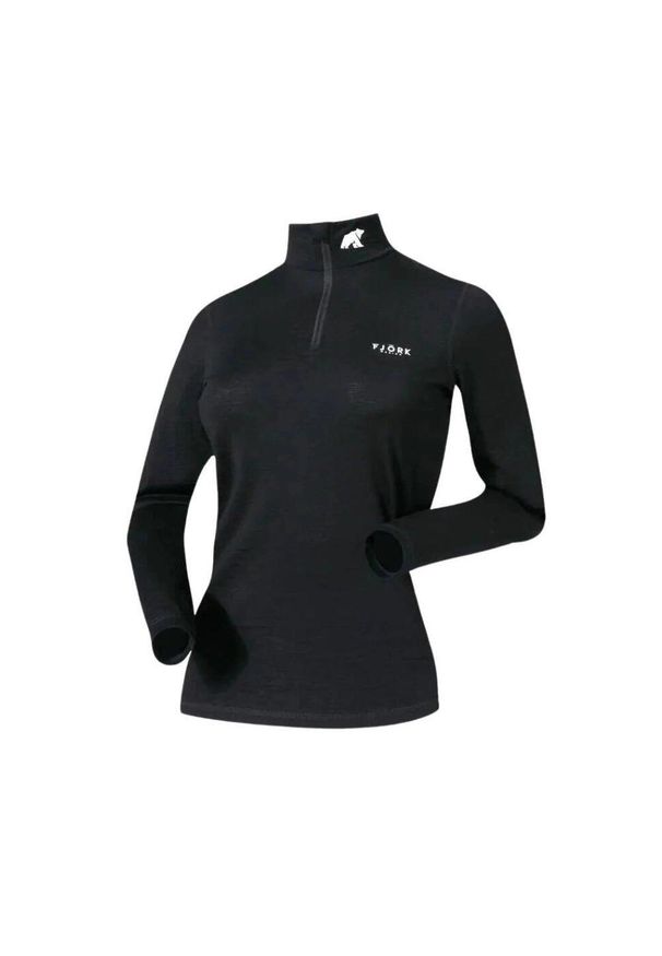 FJORK MERINO - Koszulka z długim rękawem damska 100% wełny merynosów - Bjork 210. Kolor: czarny. Materiał: wełna. Długość rękawa: długi rękaw. Długość: długie