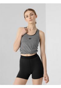 4f - 4F Top treningowy slim szybkoschnący damski - szary S. Kolor: szary. Materiał: materiał, dzianina, elastan, włókno, syntetyk. Długość rękawa: na ramiączkach. Wzór: gładki, jednolity, ze splotem. Sport: fitness