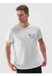 4f - 4F T-shirt regular z nadrukiem męski - biały M. Okazja: na co dzień. Kolor: biały. Materiał: dzianina, bawełna, jersey. Długość rękawa: krótki rękaw. Długość: krótkie. Wzór: nadruk. Styl: klasyczny, sportowy, casual
