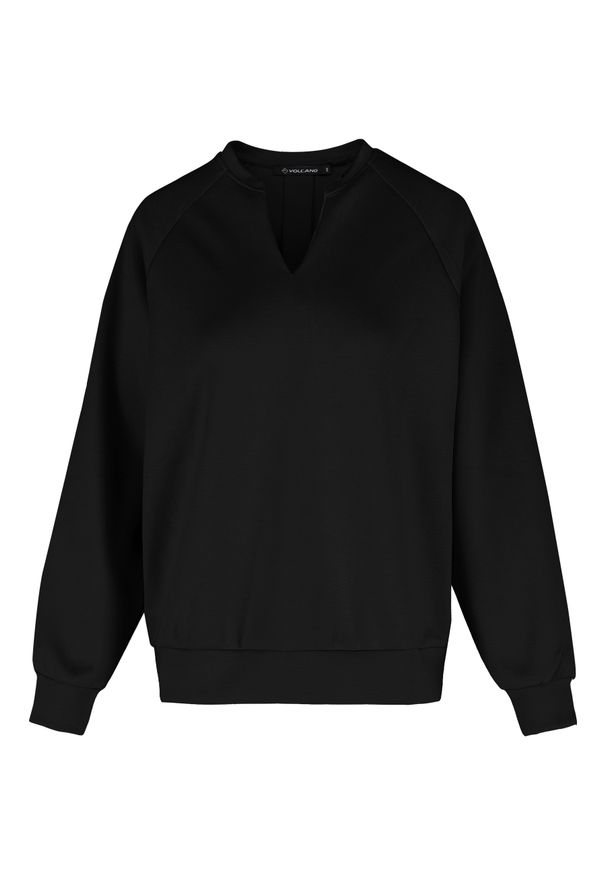 Volcano - Bluza z dekoltem w serek B-KAYA. Okazja: na co dzień. Typ kołnierza: dekolt w serek. Kolor: czarny. Materiał: wiskoza, poliester, materiał, jeans, elastan. Długość rękawa: raglanowy rękaw. Wzór: gładki. Styl: klasyczny, casual, elegancki