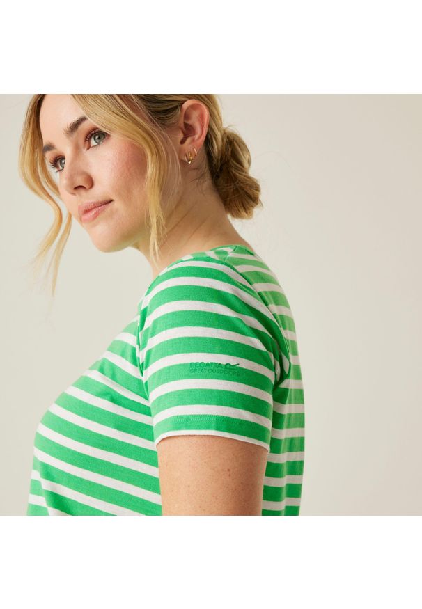 Regatta - Koszulka turystyczna damska Bayletta. Kolor: zielony. Materiał: tkanina, jersey. Długość rękawa: krótki rękaw. Długość: krótkie