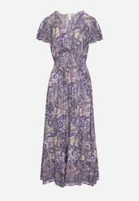 Born2be - Granatowa Rozkloszowana Kopertowa Sukienka z Bawełny o Wzorze Paisley z Gumką w Talii Zonne. Okazja: na co dzień. Typ kołnierza: dekolt w kształcie V, dekolt kopertowy. Kolor: niebieski. Materiał: bawełna. Długość rękawa: krótki rękaw. Wzór: paisley. Typ sukienki: kopertowe. Styl: casual, elegancki, klasyczny #3