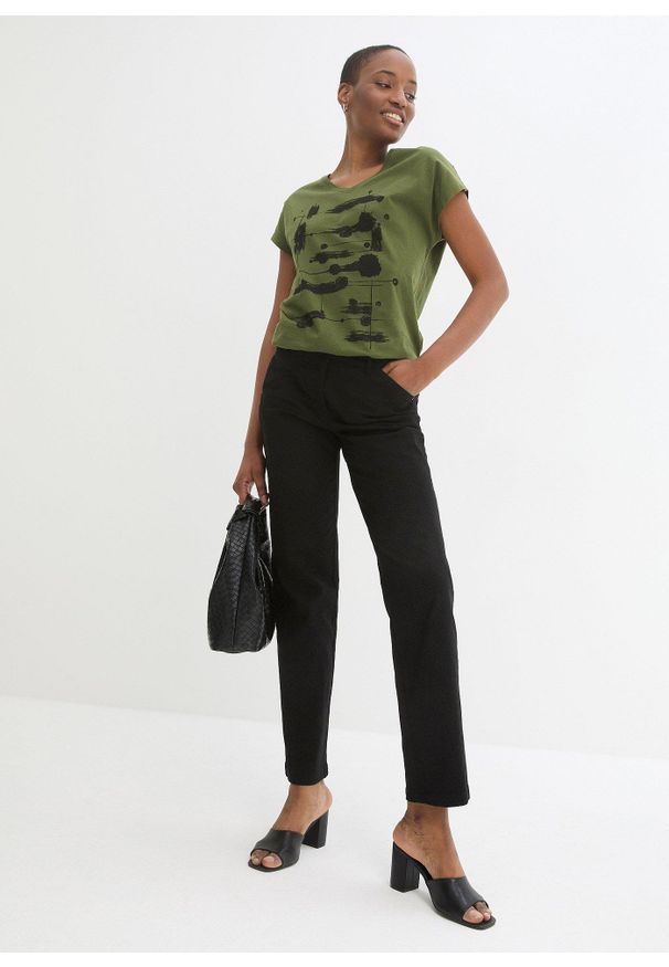 bonprix - Shirt. Kolor: zielony. Wzór: nadruk. Styl: elegancki