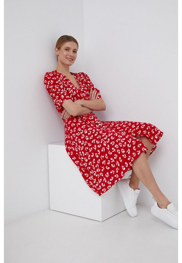 Lauren Ralph Lauren - Sukienka. Okazja: na co dzień. Kolor: beżowy. Materiał: tkanina. Długość rękawa: krótki rękaw. Typ sukienki: proste. Styl: casual