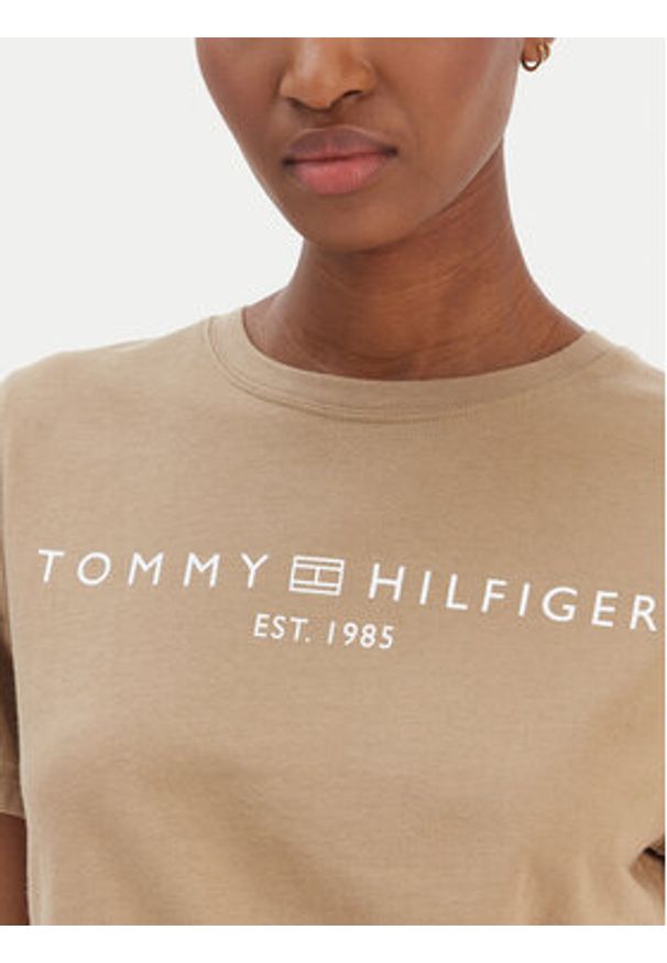 TOMMY HILFIGER - Tommy Hilfiger T-Shirt Logo WW0WW40276 Beżowy Regular Fit. Kolor: beżowy. Materiał: bawełna
