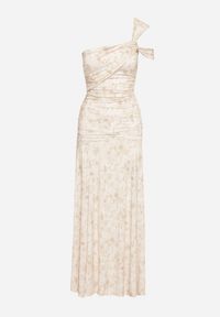 Born2be - Beżowa Taliowana Sukienka na Jedno Ramię w Kwiatowy Wzór Melanisea. Kolor: beżowy. Wzór: kwiaty. Styl: elegancki #4