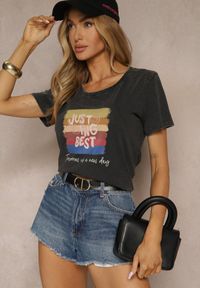 Renee - Czarny T-shirt z Bawełny z Nadrukiem Inaren. Okazja: na co dzień. Kolor: czarny. Materiał: bawełna. Wzór: nadruk. Styl: klasyczny, casual