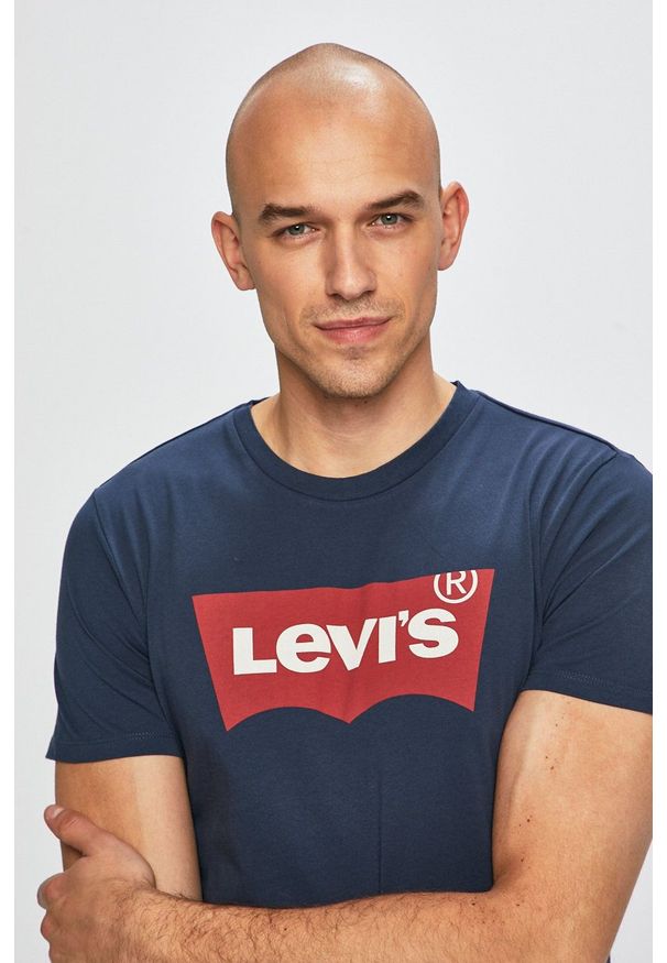 Levi's® - Levi's - T-shirt. Okazja: na spotkanie biznesowe. Kolor: niebieski. Wzór: nadruk. Styl: biznesowy
