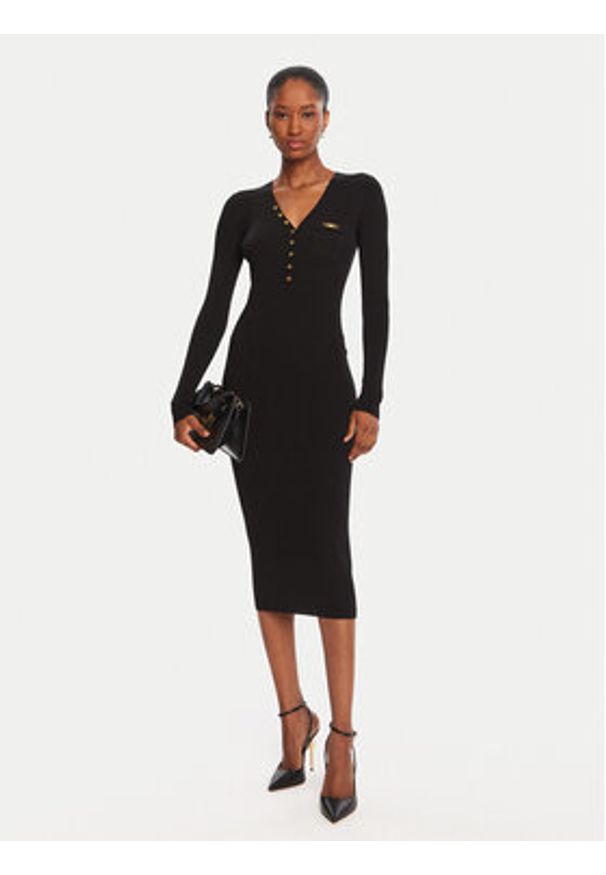 Elisabetta Franchi Sukienka dzianinowa AM-10B-56E2-V390 Czarny Slim Fit. Kolor: czarny. Materiał: lyocell