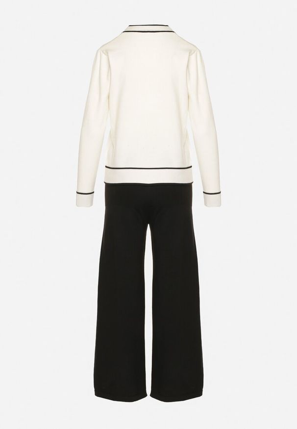 Born2be - Jasnobeżowy Dzianinowy Komplet Szerokie Spodnie i Kardigan z Lamówkami Gioresa. Kolor: beżowy. Materiał: dzianina. Wzór: gładki. Sport: turystyka piesza