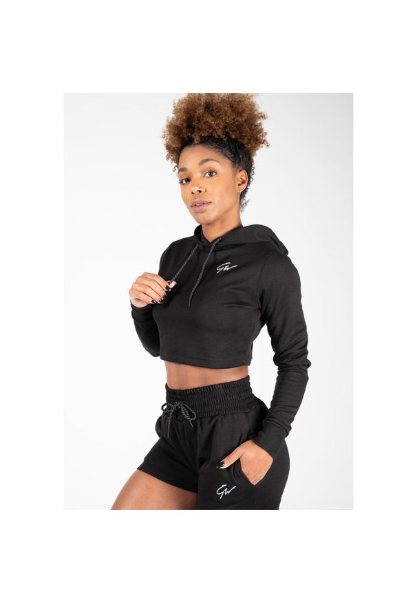 GORILLA WEAR - Bluza fitness damska krótka Gorilla Wear Pixley Crop Top Hoodie. Kolor: czarny. Długość rękawa: długi rękaw. Długość: krótkie. Sport: fitness