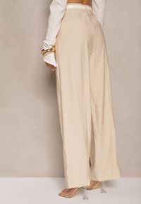Renee - Jasnobeżowe Garniturowe Spodnie High Waist o Szerokim Kroju Efrase. Okazja: na co dzień. Stan: podwyższony. Kolor: beżowy. Styl: casual #3
