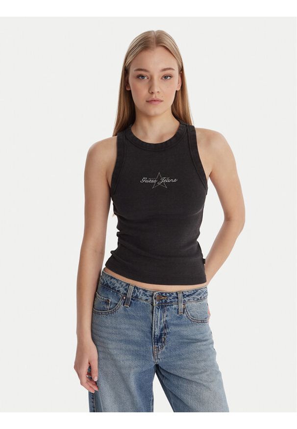 Guess Jeans Top 180345 Czarny Classic Fit. Kolor: czarny. Materiał: bawełna