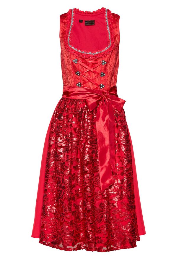 Sukienka ludowa z fartuchem z cekinami bonprix czerwony wzorzysty. Kolor: czerwony