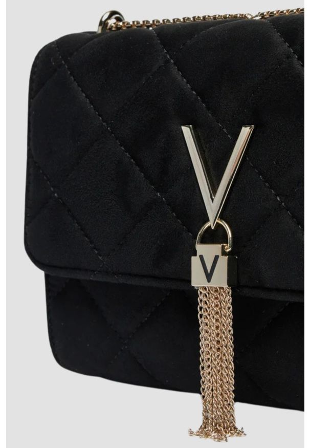 Valentino by Mario Valentino - VALENTINO Czarna damska zamszowa torebka Charlotte Flap Bag. Kolor: czarny. Materiał: zamszowe