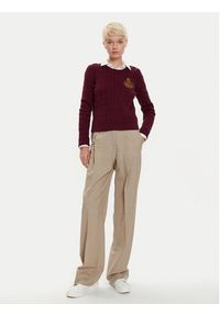 Lauren Ralph Lauren - LAUREN RALPH LAUREN Sweter 200962263002 Bordowy Slim Fit. Kolor: czerwony. Materiał: bawełna