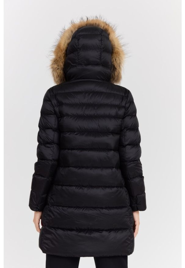 Hetrego - HETREGO Czarna damska kurtka puchowa Leonie Quilted Woman Jacket With Detached Hood, Rozmiar 38 EU - 42 IT. Okazja: na co dzień. Kolor: czarny. Materiał: puch. Długość rękawa: długi rękaw. Długość: długie. Styl: casual