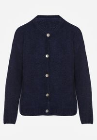 Renee - Granatowy Kardigan o Casualowym Kroju z Wełną i Moherem Lilothel. Okazja: na co dzień. Kolor: niebieski. Materiał: wełna, moher. Długość rękawa: długi rękaw. Długość: długie. Wzór: gładki. Styl: casual, klasyczny, elegancki #6