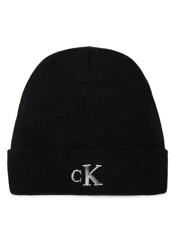 Calvin Klein Jeans Czapka Minimal Monogram Beanie K60K611542 Czarny. Kolor: czarny. Materiał: materiał