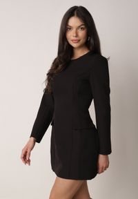 Born2be - Czarna Elegancka Sukienka VICES o Trapezowym Kroju z Imitacją Kieszeni Amaliete. Okazja: na spotkanie biznesowe. Kolor: czarny. Typ sukienki: trapezowe. Styl: elegancki #5