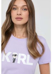 Karl Lagerfeld t-shirt bawełniany kolor fioletowy. Kolor: fioletowy. Materiał: bawełna. Długość rękawa: krótki rękaw. Długość: krótkie. Wzór: nadruk #5