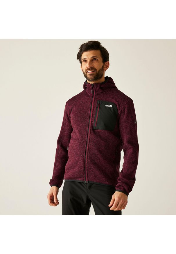 Regatta - Polar męski rozsuwany z kapturem Newhill. Typ kołnierza: kaptur. Kolor: czerwony, brązowy, wielokolorowy. Materiał: polar. Wzór: melanż, aplikacja. Styl: sportowy