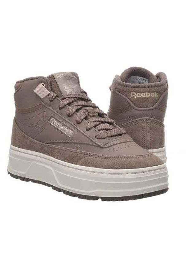 Buty do chodzenia damskie Reebok Club C Geo Mid. Zapięcie: sznurówki. Kolor: brązowy. Materiał: skóra, tkanina, guma. Szerokość cholewki: normalna. Model: Reebok Club. Sport: turystyka piesza
