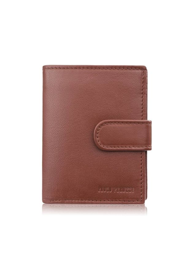 PAOLO PERUZZI - Portfel męski skórzany klasyczny pionowy koniakowy z RFID Paolo Peruzzi AL-18-CG. Materiał: skóra