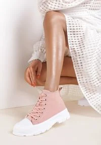 Renee - Różowe Trampki Larikea. Nosek buta: okrągły. Kolor: różowy. Materiał: guma, materiał. Szerokość cholewki: normalna. Styl: klasyczny #1