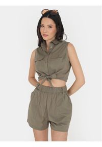 Brave Soul Koszula LWT-548ELIZABETH Khaki Straight Fit. Kolor: brązowy. Materiał: bawełna