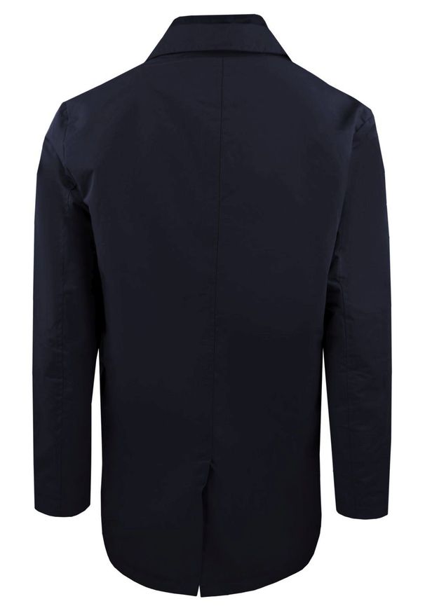 Krótki, Męski Płaszcz Przejściowy z Wysokim Kołnierzem - Brave Soul - Granatowy. Kolor: niebieski. Materiał: poliester. Długość: krótkie. Sezon: wiosna, jesień