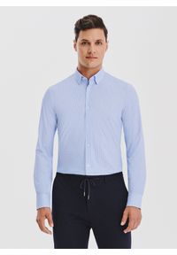 Pako Lorente - PAKO LORENTE – Niebieska dzianinowa koszula w pepitkę. Kolor: niebieski. Materiał: dzianina. Długość rękawa: długi rękaw. Długość: długie #1