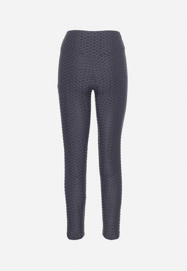 Born2be - Ciemnoszare Legginsy Sportowe z Elastyczną Gumką i Tłoczonym Wzorem Ardisa. Okazja: na co dzień. Kolor: szary. Styl: sportowy