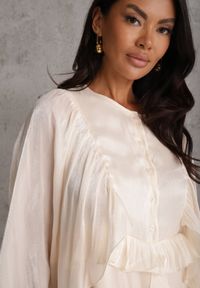 Renee - Beżowa Sukienka Boho z Asymetrycznymi Falbanami i Bufiastymi Rękawami Sofeusa. Kolor: beżowy. Typ sukienki: asymetryczne. Styl: boho #6