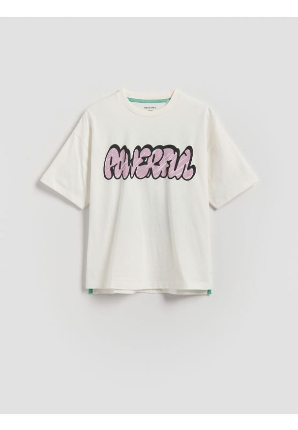 Reserved - T-shirt z nadrukiem - biały. Kolor: biały. Materiał: bawełna, dzianina. Wzór: nadruk