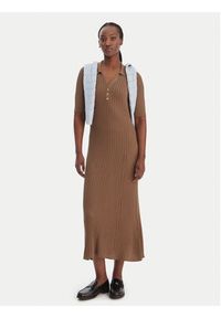 TOMMY HILFIGER - Tommy Hilfiger Sukienka dzianinowa WW0WW48447 Brązowy Slim Fit. Kolor: brązowy. Materiał: bawełna #4