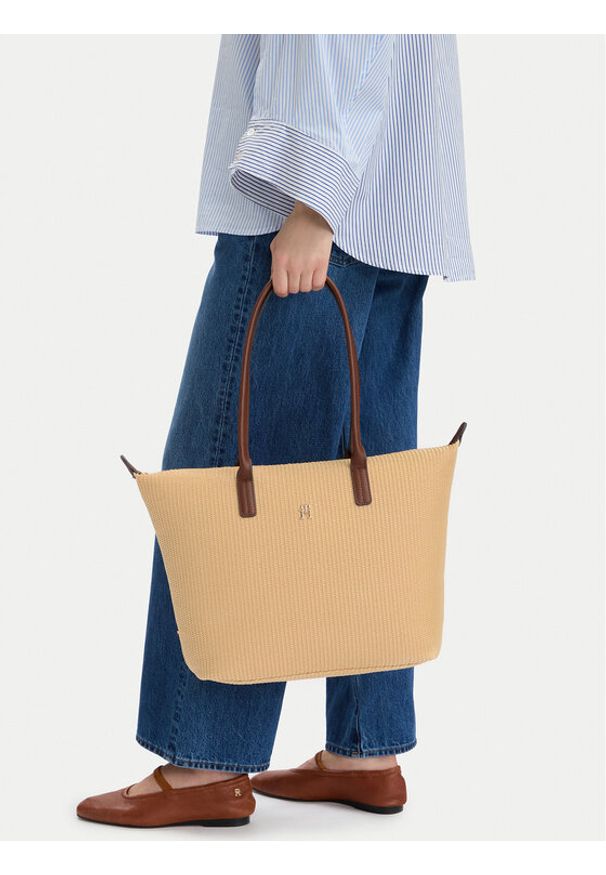 TOMMY HILFIGER - Tommy Hilfiger Torebka Popette Tote Raffia AW0AW18528 Beżowy. Kolor: beżowy