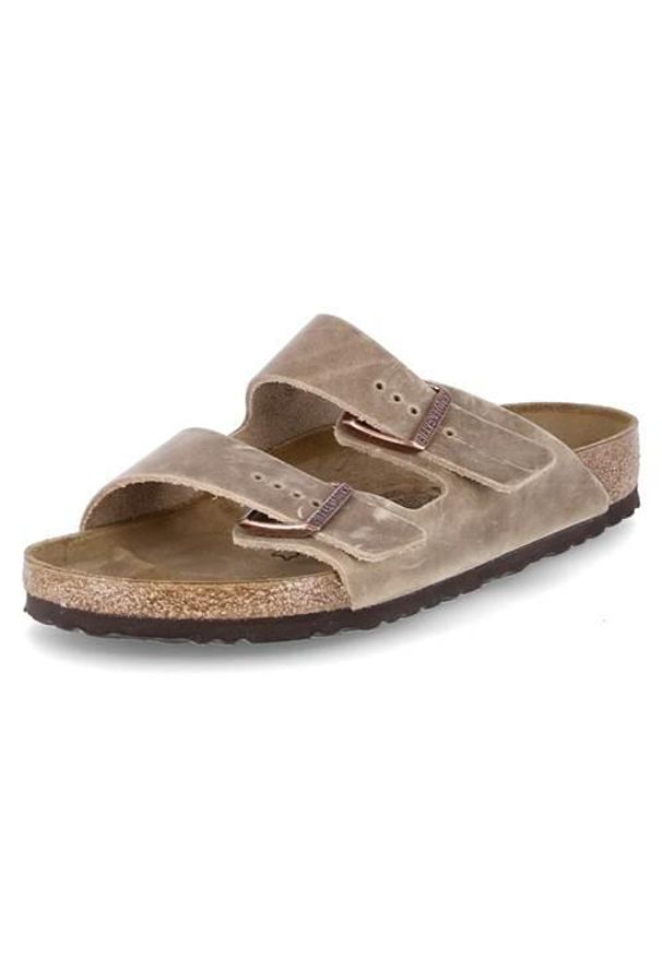 Klapki męskie Birkenstock Arizona. Zapięcie: bez zapięcia. Kolor: brązowy. Materiał: materiał. Szerokość cholewki: normalna. Sport: turystyka piesza, pływanie, fitness