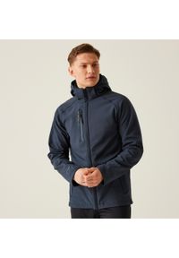 Regatta - Męska kurtka z kapturem z podszewką softshell z odstraszaczem. Typ kołnierza: kaptur. Kolor: niebieski. Materiał: softshell. Sport: turystyka piesza #1