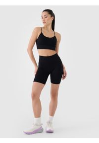 4f - 4F Legginsy kolarki bezszwowe treningowe damskie - czarne M/L. Stan: podwyższony. Kolor: czarny. Materiał: dzianina, materiał, syntetyk, włókno, elastan. Długość: krótkie. Wzór: jednolity. Sport: fitness