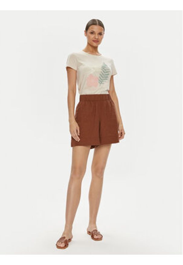 GAP - Gap T-Shirt 842000-46 Beżowy Regular Fit. Kolor: beżowy. Materiał: bawełna, syntetyk
