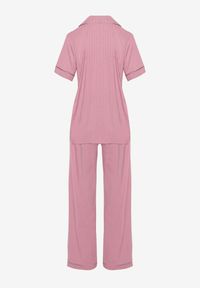 Renee - Ciemnoróżowy Wiskozowy Komplet Piżamowy Koszula na Krótki Rękaw i Długie Spodnie Angelae. Kolor: różowy. Materiał: wiskoza. Długość: krótkie #4