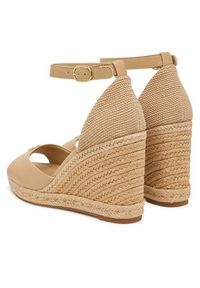 TOMMY HILFIGER - Tommy Hilfiger Espadryle Plate High Wedge Espad FW0FW09517 Beżowy jasny. Kolor: beżowy. Materiał: skóra #3