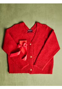 Big-Star - Kardigan damski z dodatkiem wełny czerwony Kardila 603. Okazja: na spacer, do pracy, na co dzień, na spotkanie biznesowe. Kolor: czerwony. Materiał: wełna. Wzór: ze splotem. Styl: casual, klasyczny, biznesowy #7