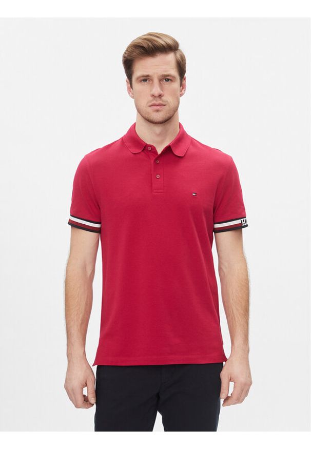 TOMMY HILFIGER - Tommy Hilfiger Polo Monotype Flag MW0MW33585 Czerwony Slim Fit. Typ kołnierza: polo. Kolor: czerwony. Materiał: bawełna