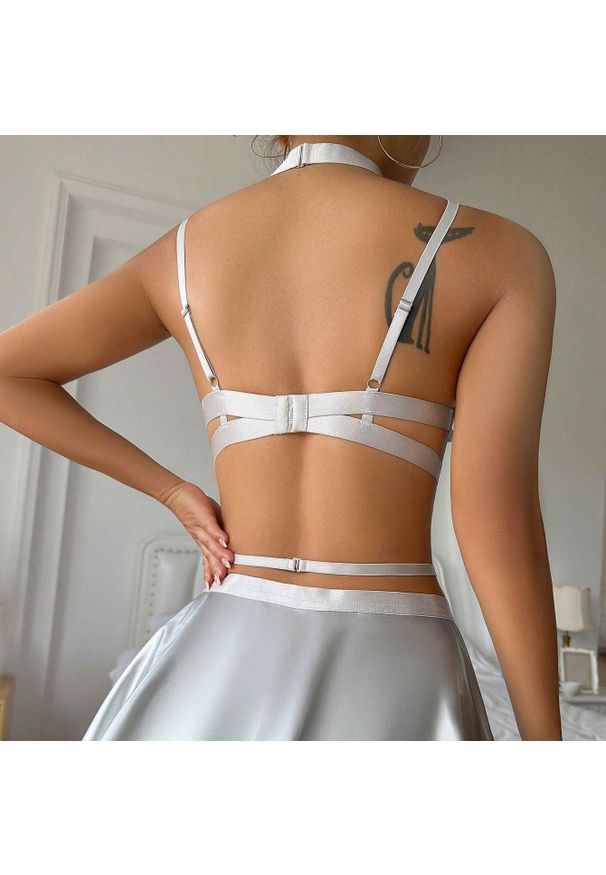 Intica - Komplet damski z baskinką elegancki na imprezę Emmye. Kolor: szary. Materiał: materiał