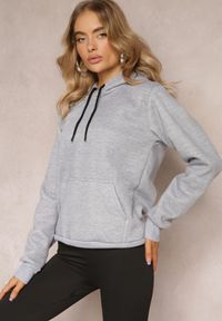 Renee - Jasnoszara Bluza z Kapturem i Kieszenią i Polarowym Wykończeniem Dafenna. Typ kołnierza: kaptur. Kolor: szary. Materiał: polar #3