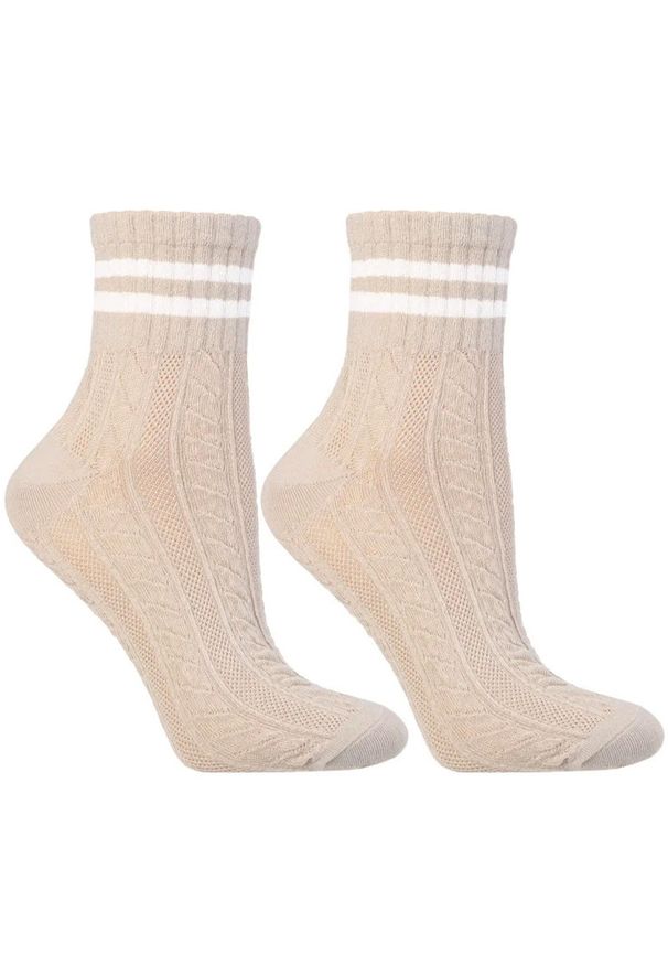 Mix Kolor Damskie Skarpetki Moraj 3 Pary. Kolor: beżowy. Materiał: materiał. Wzór: ażurowy, aplikacja, ze splotem