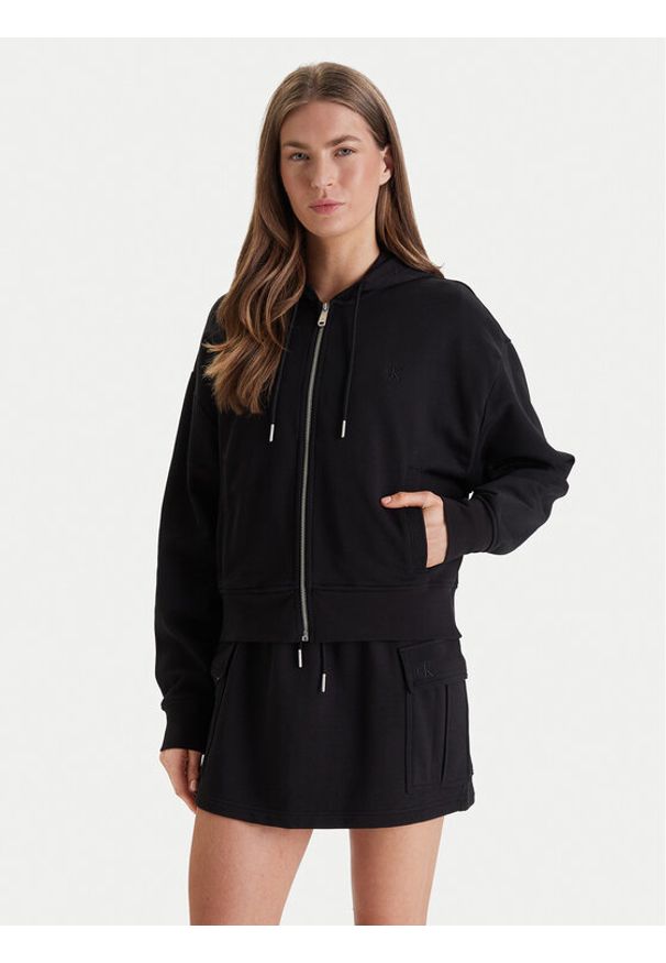 Calvin Klein Jeans Bluza Monogram LV047F208G Czarny Relaxed Fit. Kolor: czarny. Materiał: bawełna