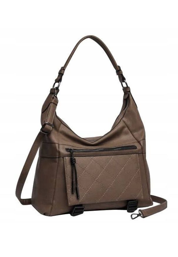 ELEGANCI - Miejska shopperka Eleganci E169 brązowa. Kolor: brązowy. Wzór: aplikacja, gładki. Materiał: skórzane